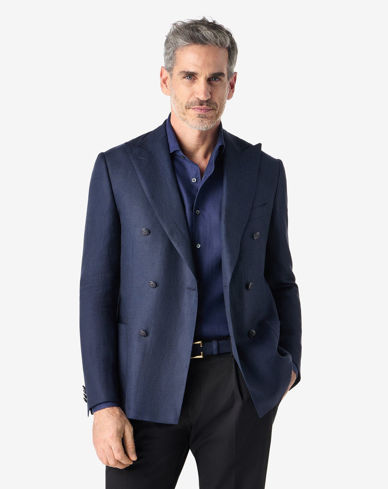 CORNELIANI Navy blue linen and lyocell jacket outlook