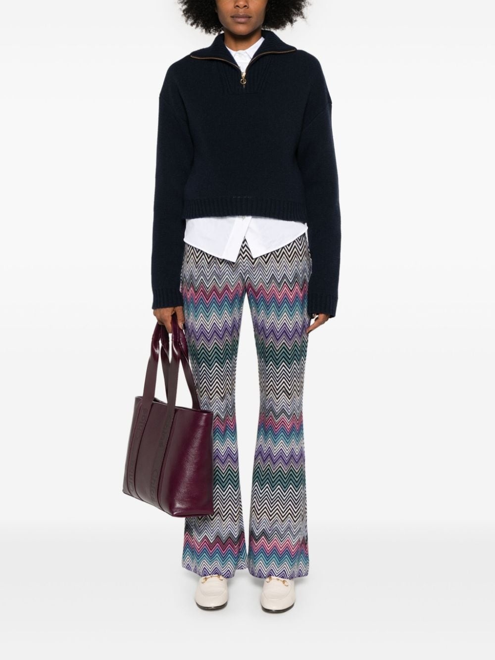 zigzag woven wool flared trousers - 2
