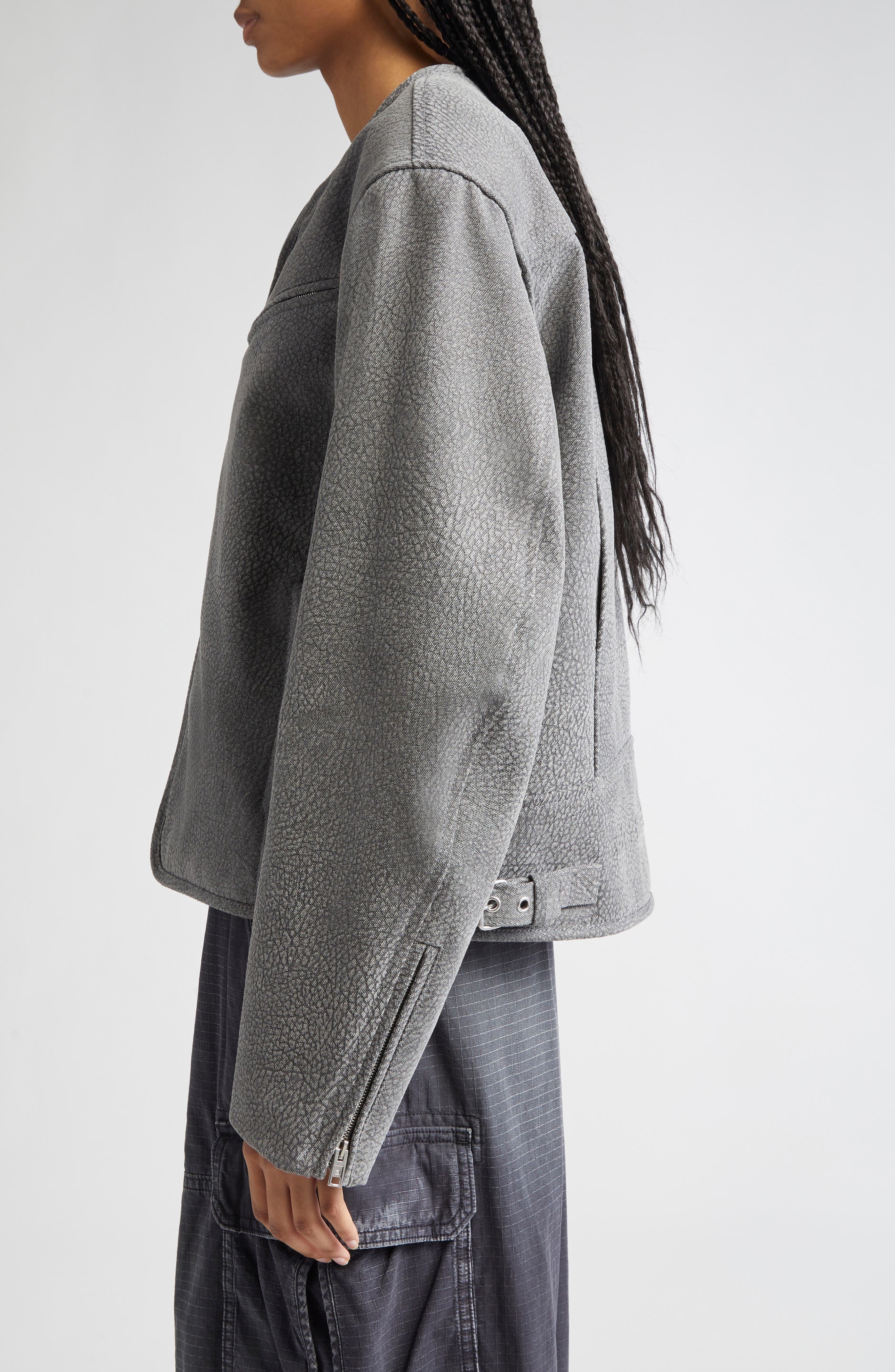Alexander Wang Boxy Cotton Moto Jacket in Grey at Nordstrom - 4