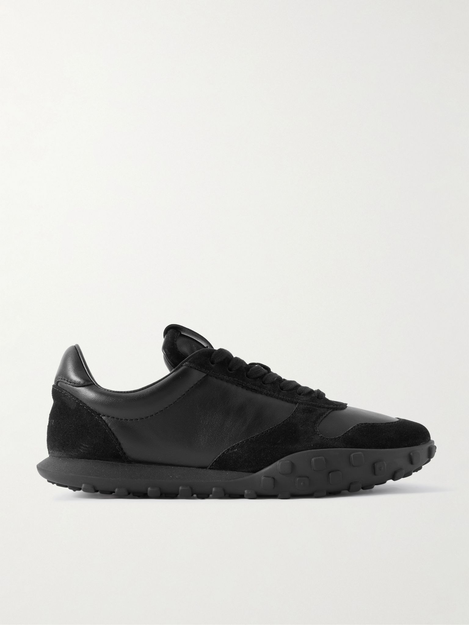 Suede-Trimmed Leather Sneakers Black - 1
