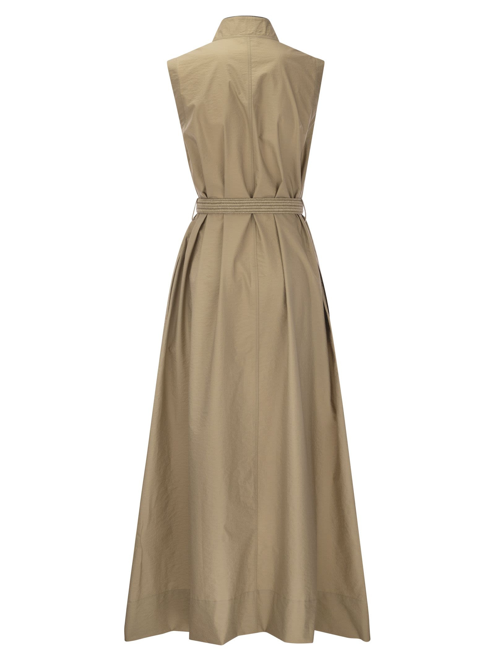 Brunello Cucinelli Women Techno Cotton Poplin Dress With Belt And Precious Shoulder Detail - 2