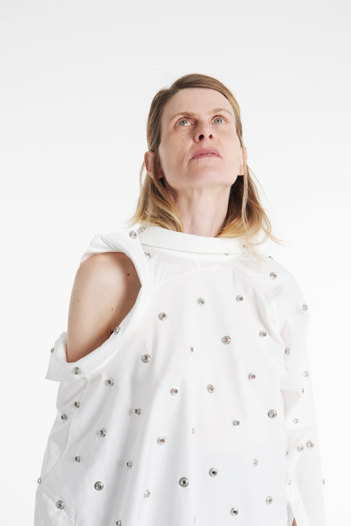 STUDDED DOUBLE COLLAR SHIRT WHITE - 10