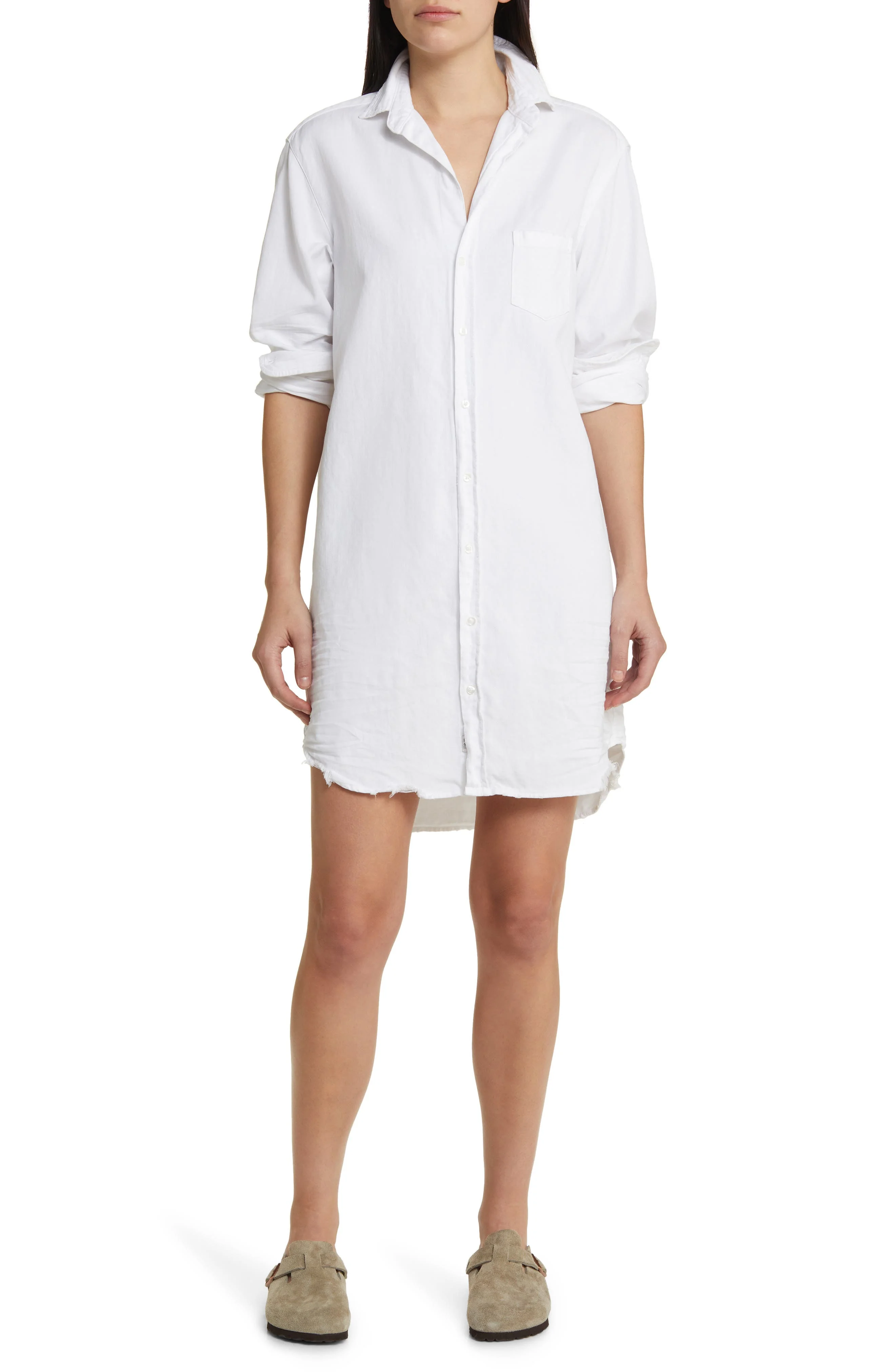 Frank & Eileen Mary Classic Long Sleeve Shirtdress in White Tattered Wash Denim at Nordstrom - 1