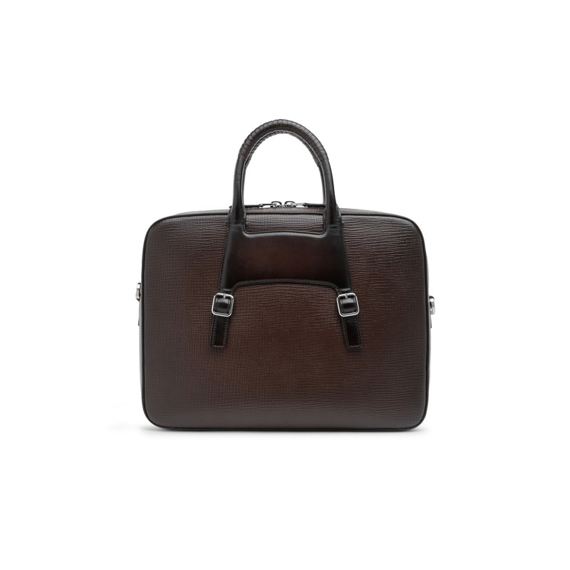 Brown embossed leather briefcase 5