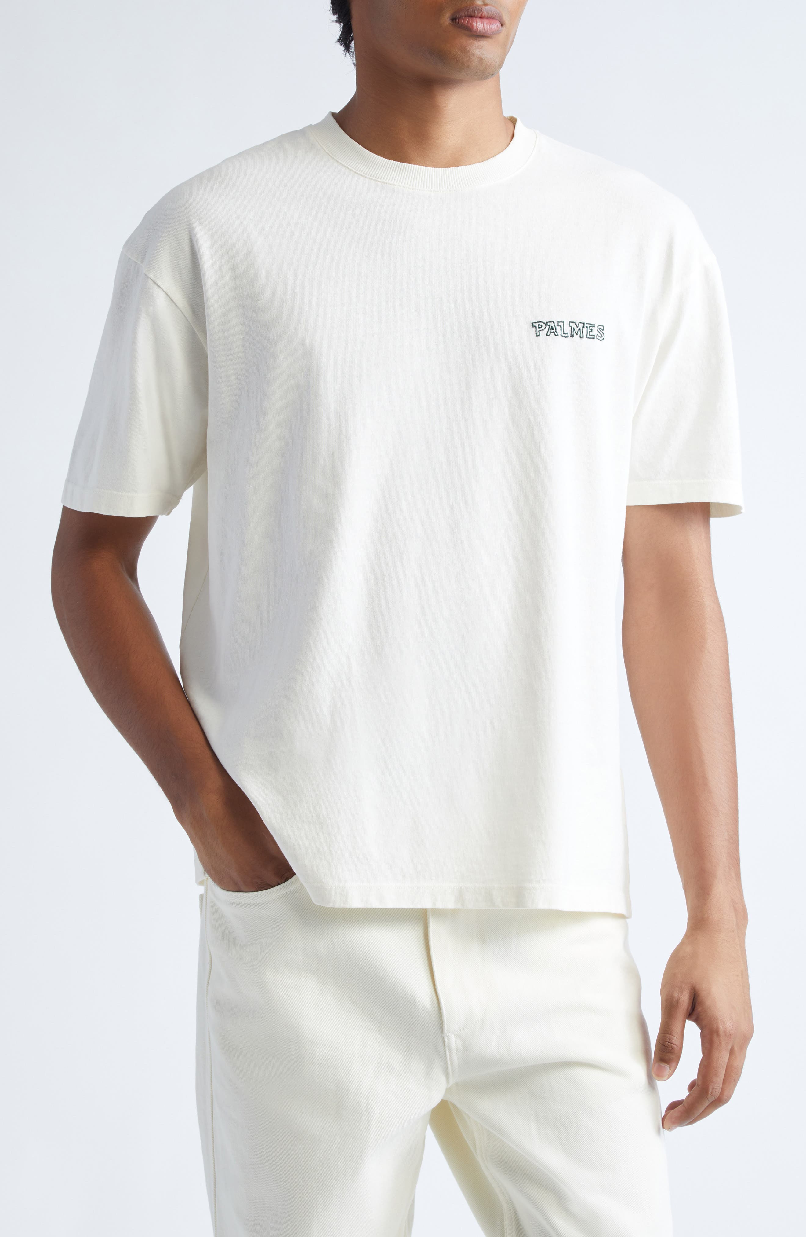 PALMES Logo Embroidered Cotton T-Shirt in Broken White at Nordstrom - 1
