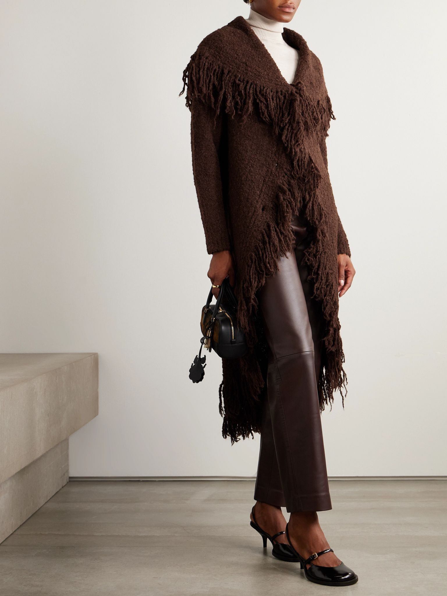 Victoria Duster fringed wool-blend bouclé cardigan Chocolate - 2