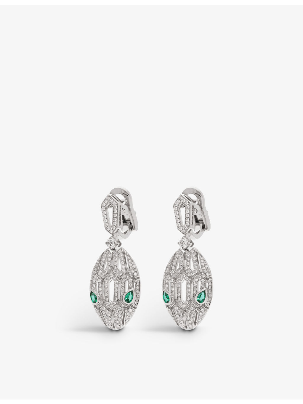 Serpenti Seduttori 18ct white-gold, emerald and diamond earrings - 2