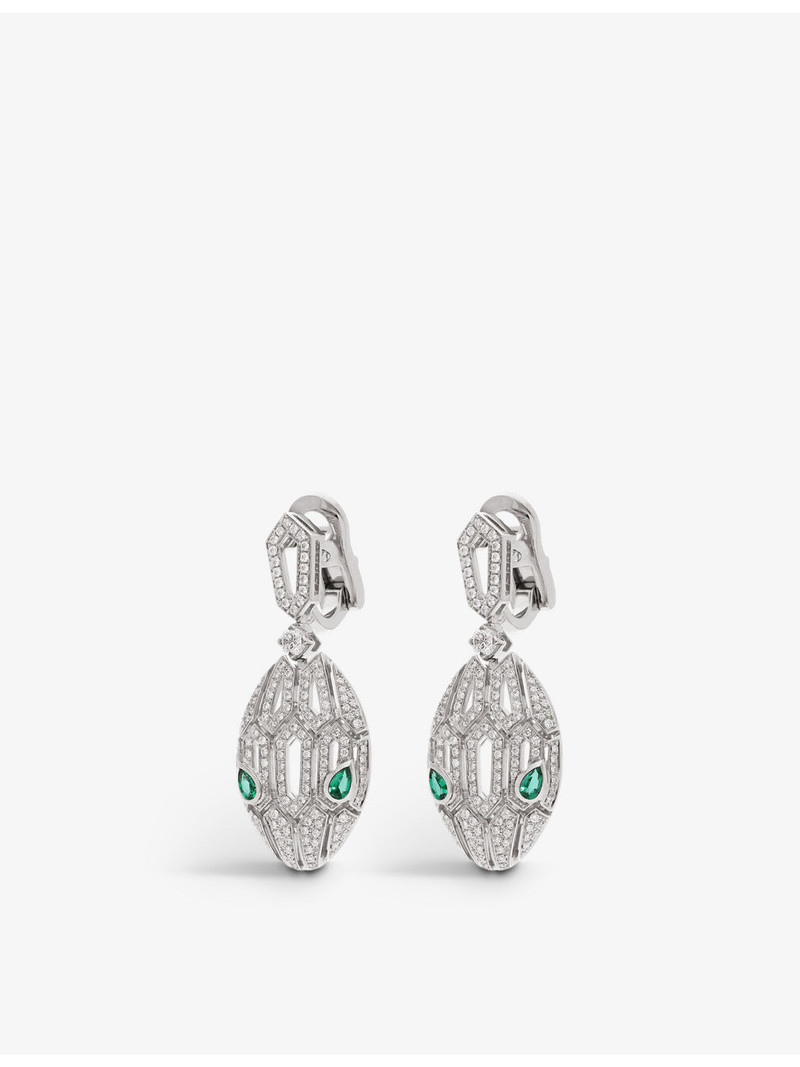 BVLGARI Serpenti Seduttori 18ct white-gold, emerald and diamond earrings outlook