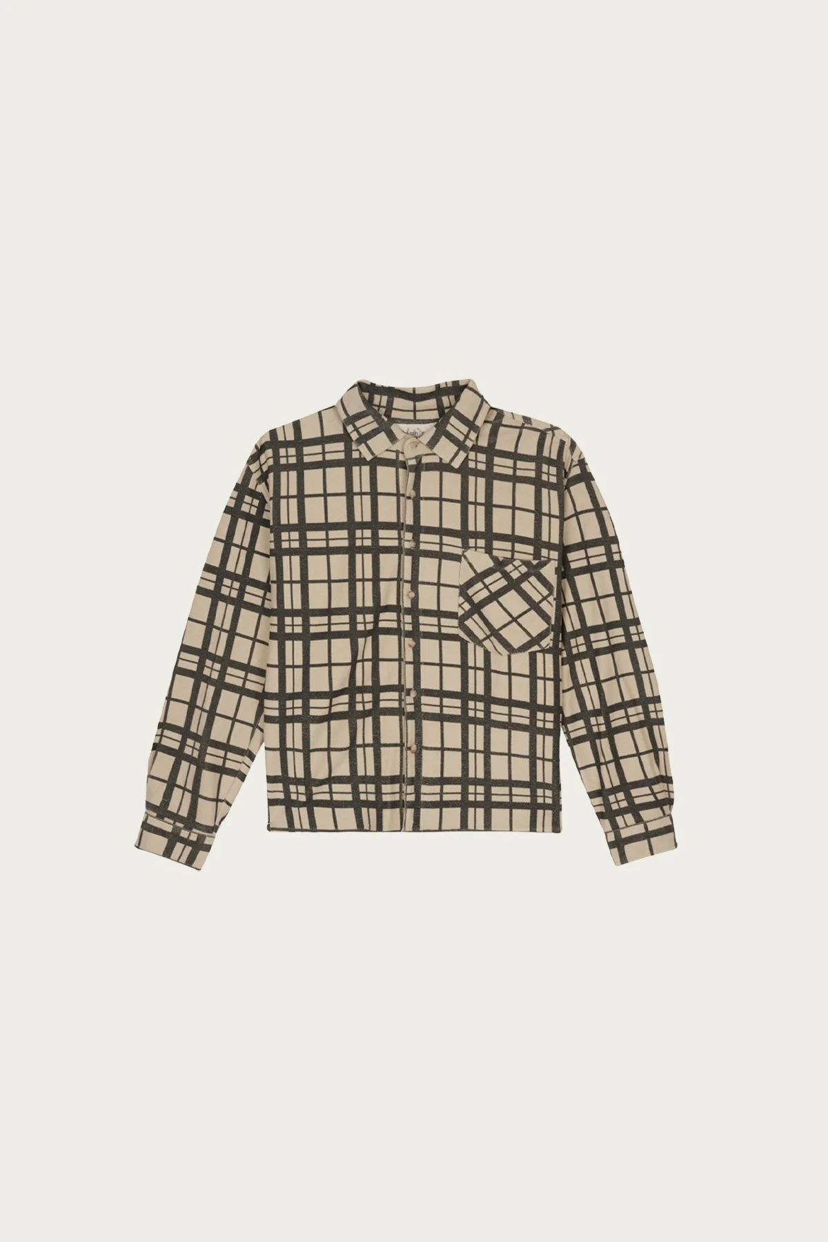 Plaid French Terry Button Up - Sand - 1