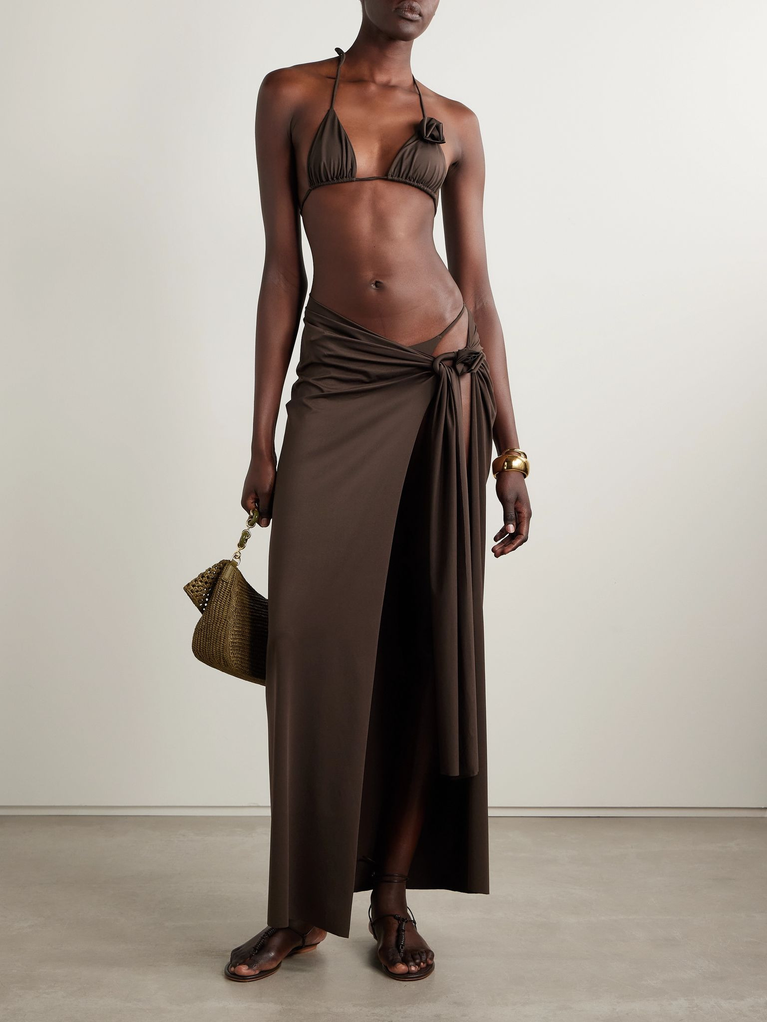 Capella appliquéd stretch-jersey pareo Chocolate - 2