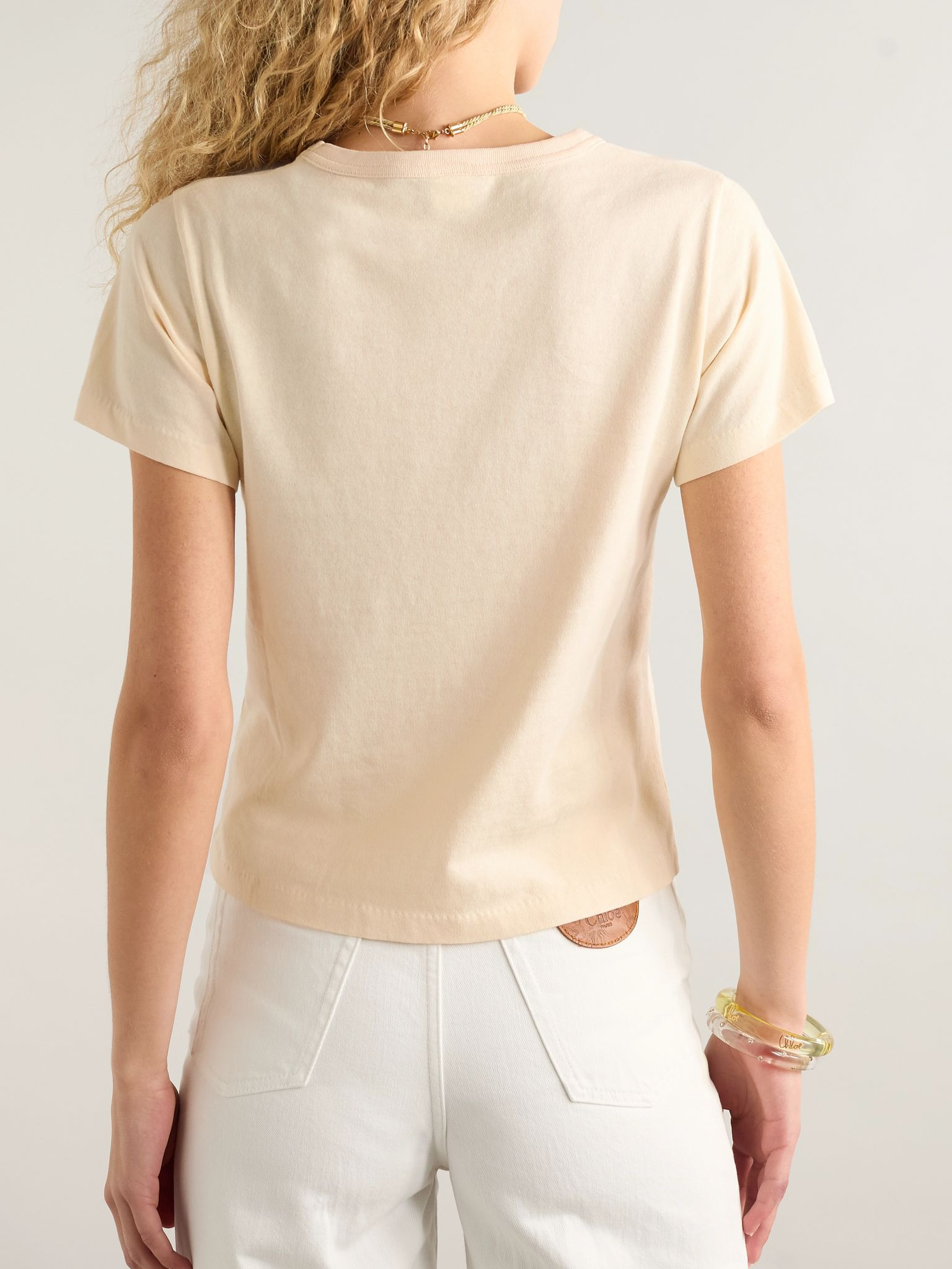 Printed cotton-jersey T-shirt Cream - 4
