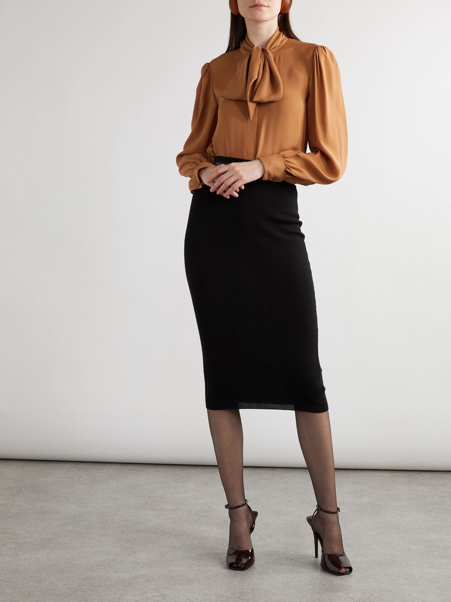 Pussy-bow silk shirt Tan - 2