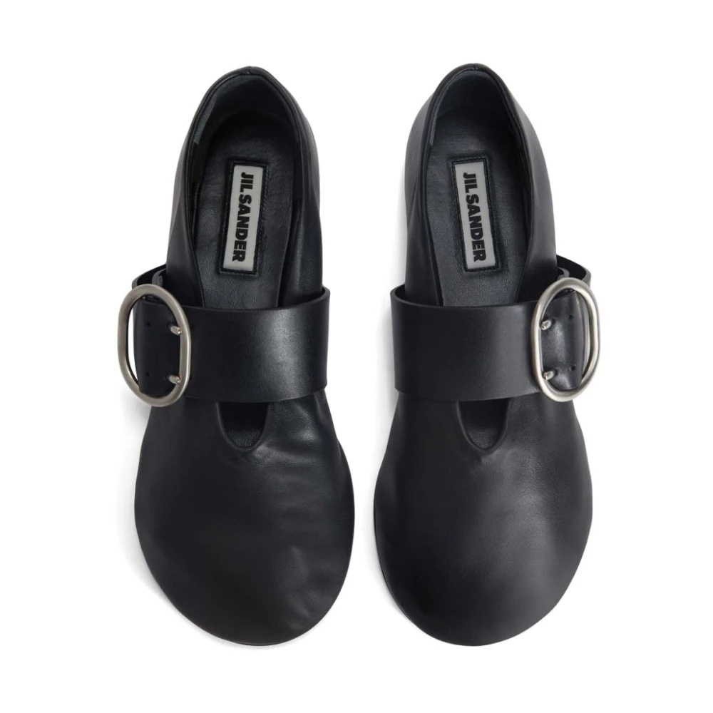 BLACK LEATHER FLAT SHOES BUCKLE FASTENING - 3