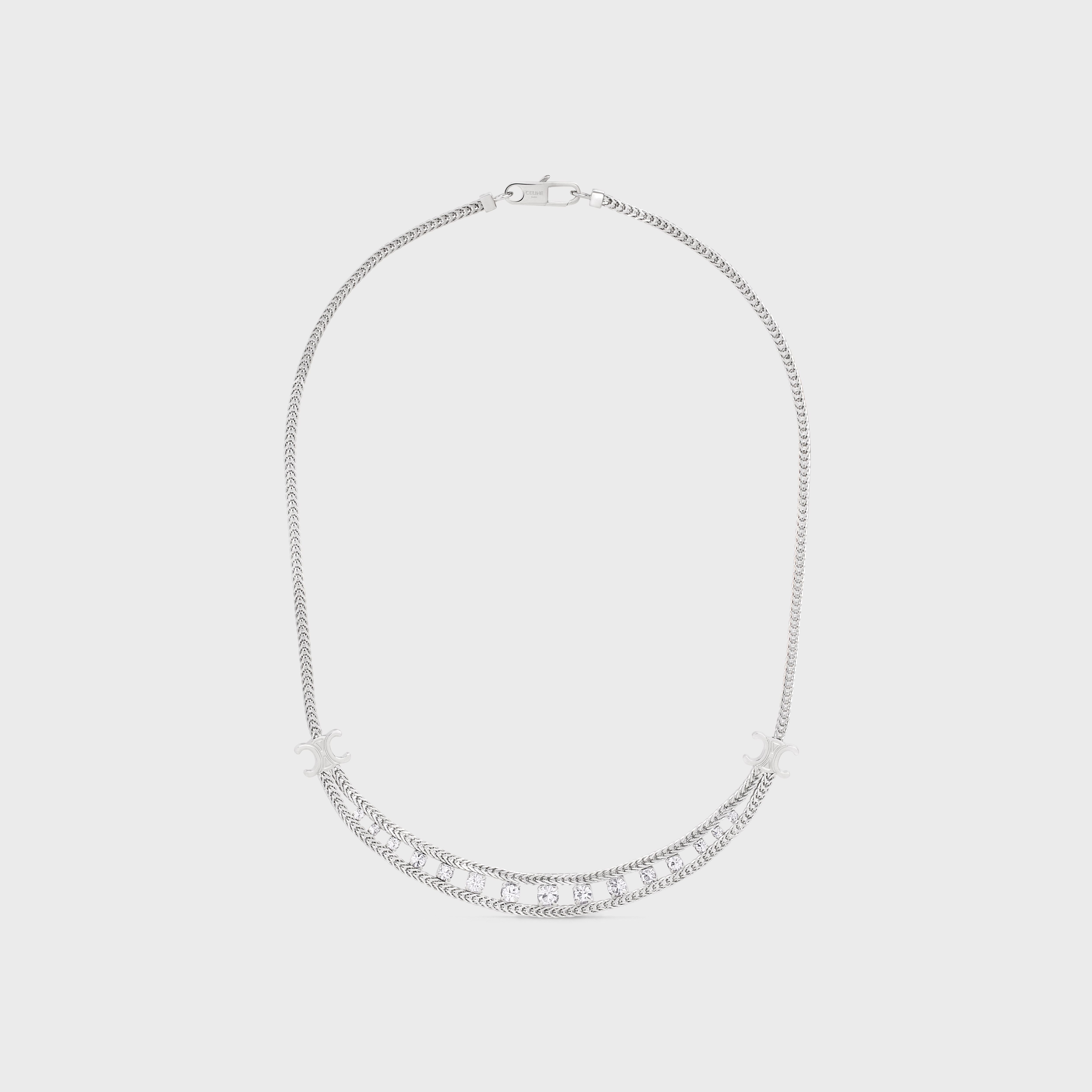 Celine Daisy Short Necklace in Brass with Rhodium Finish and Strass - 1