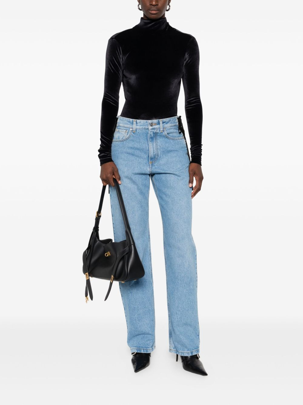 lace-up detail cotton jeans - 2