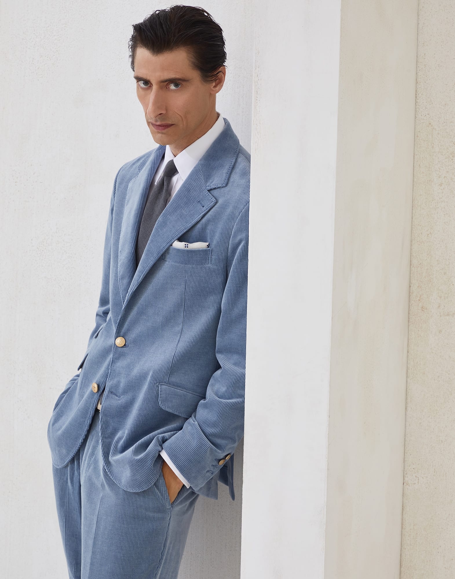 Comfort cotton and cashmere corduroy deconstructed Cavallo blazer with metal buttons - 4