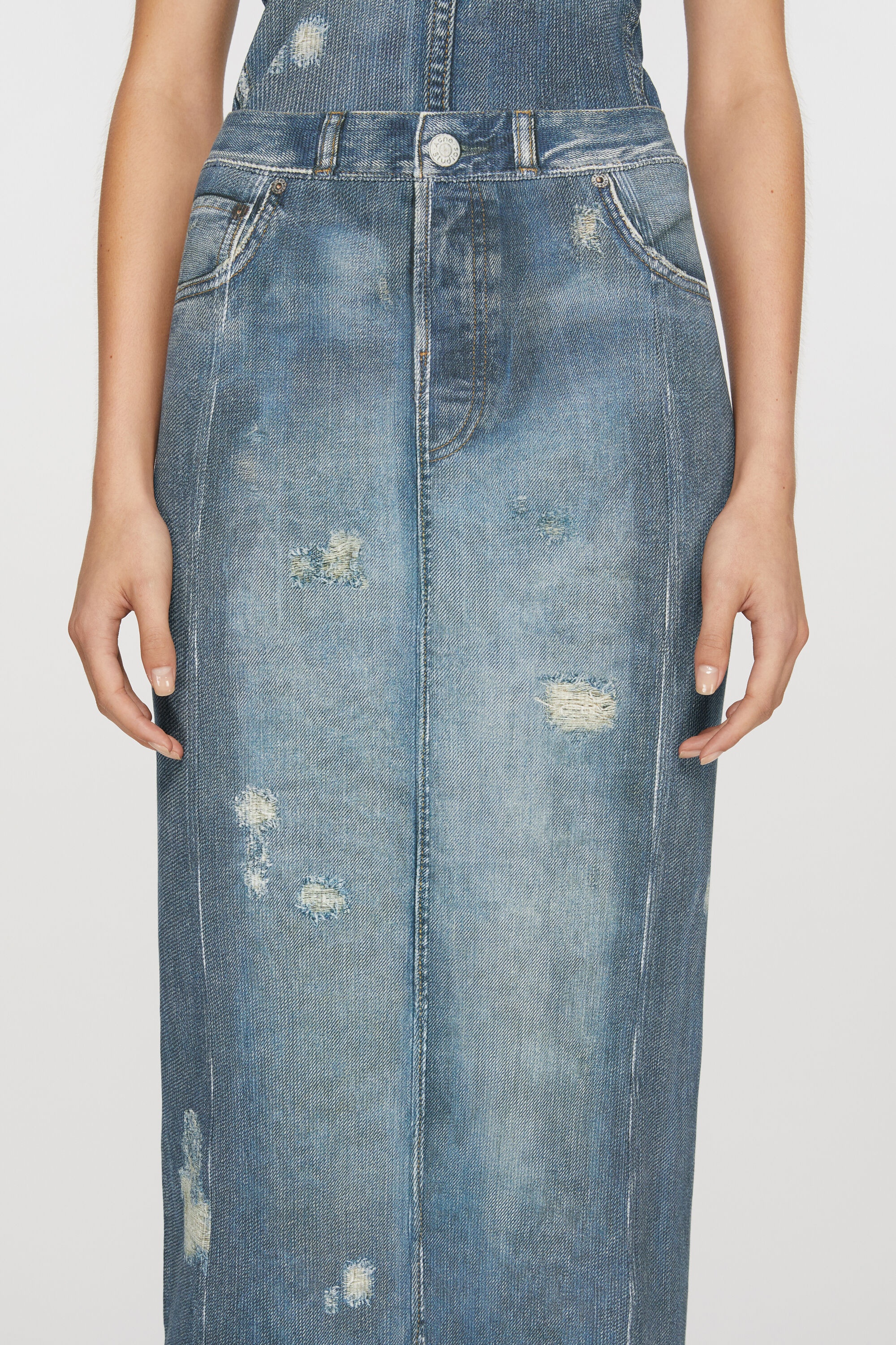 Rib cotton print skirt - Denim Blue - 5