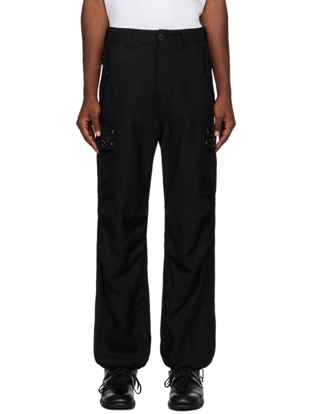 Black Brushed Cargo Pants - 1