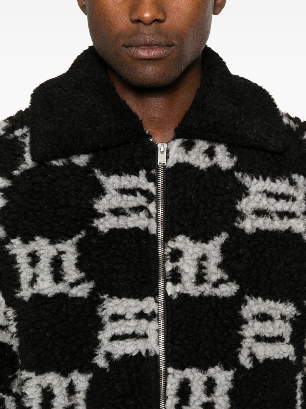 monogram-pattern faux-shearling jacket - 5