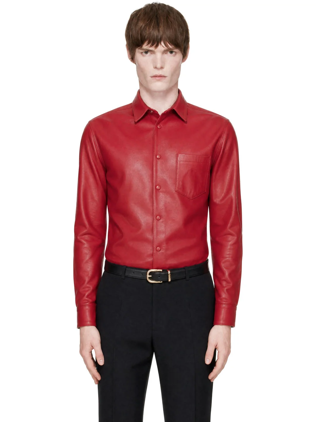 SSENSE Exclusive Red Leather Classic Shirt - 1