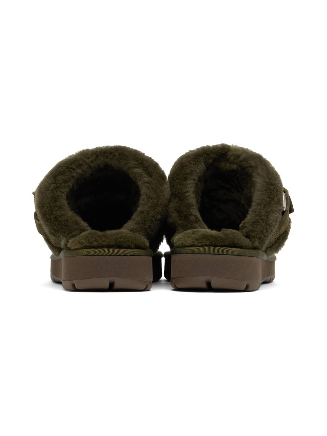 Green Suede & Shearling Chubby Slippers - 2