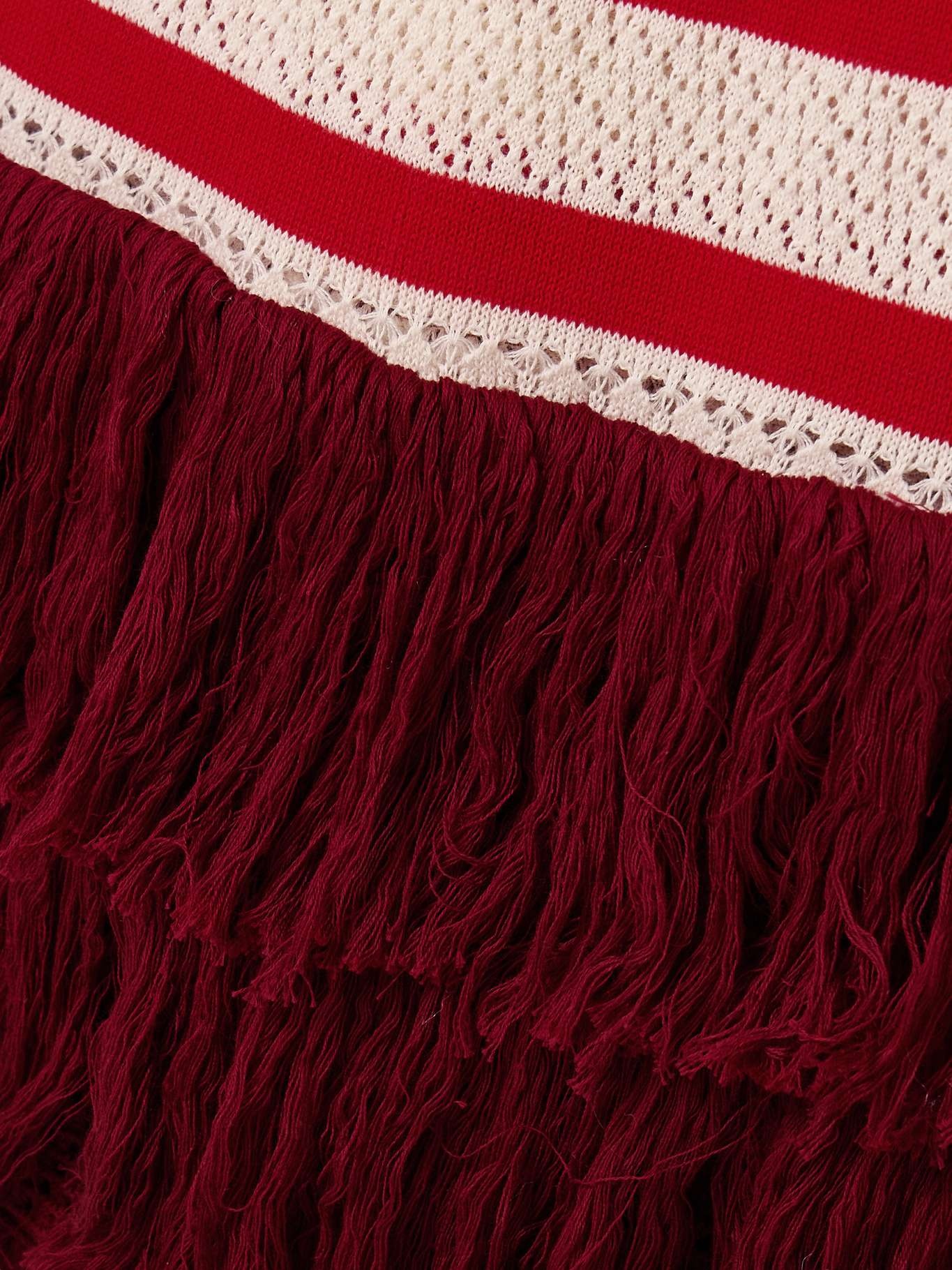 Embayed fringed crocheted Pima cotton maxi dress Burgundy - 4