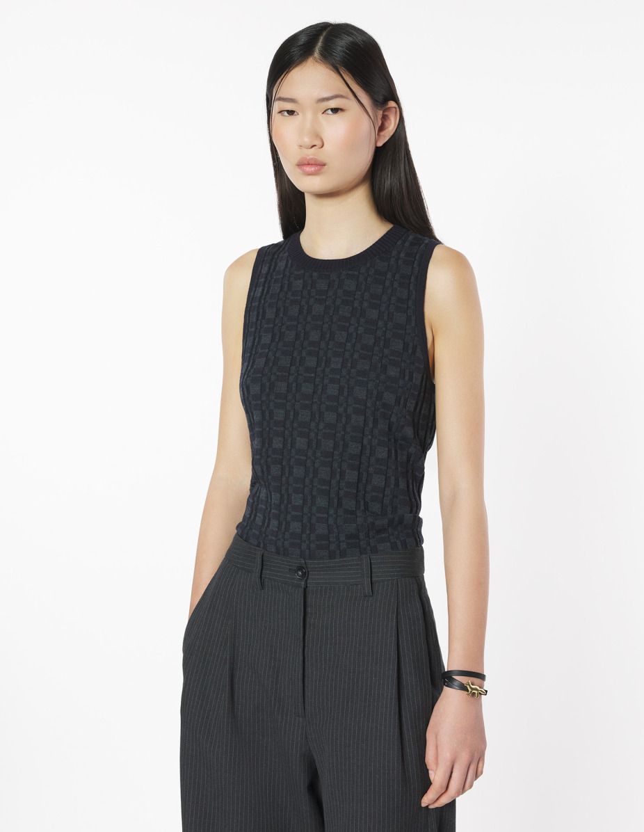 MERINO WOOL RIB CHECK TOP - 3