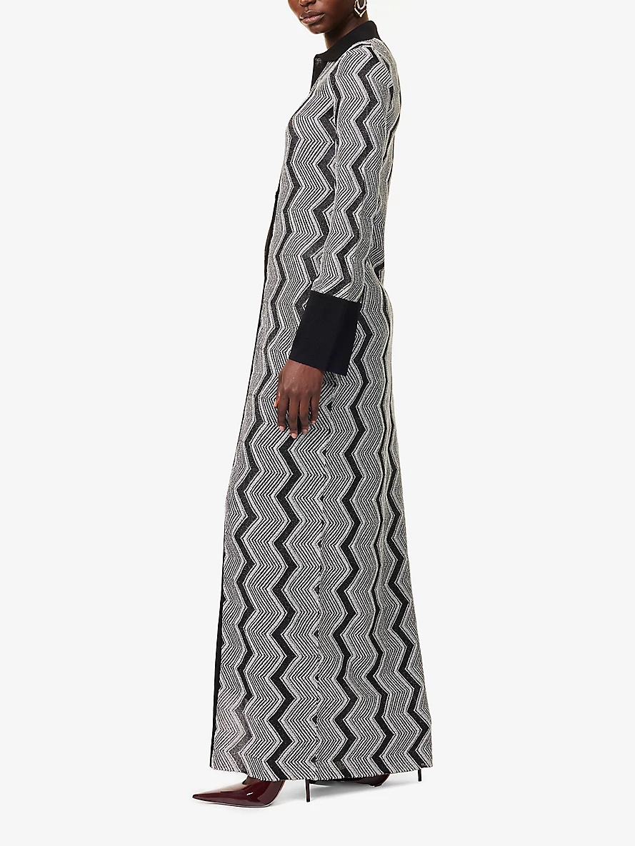 Chevron-pattern long metallic knitted cardigan - 3
