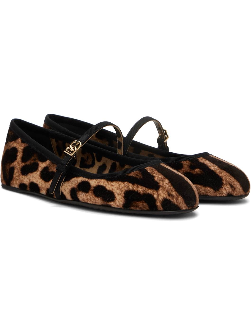 Brown & Beige Printed Velvet Ballerina Flats - 4