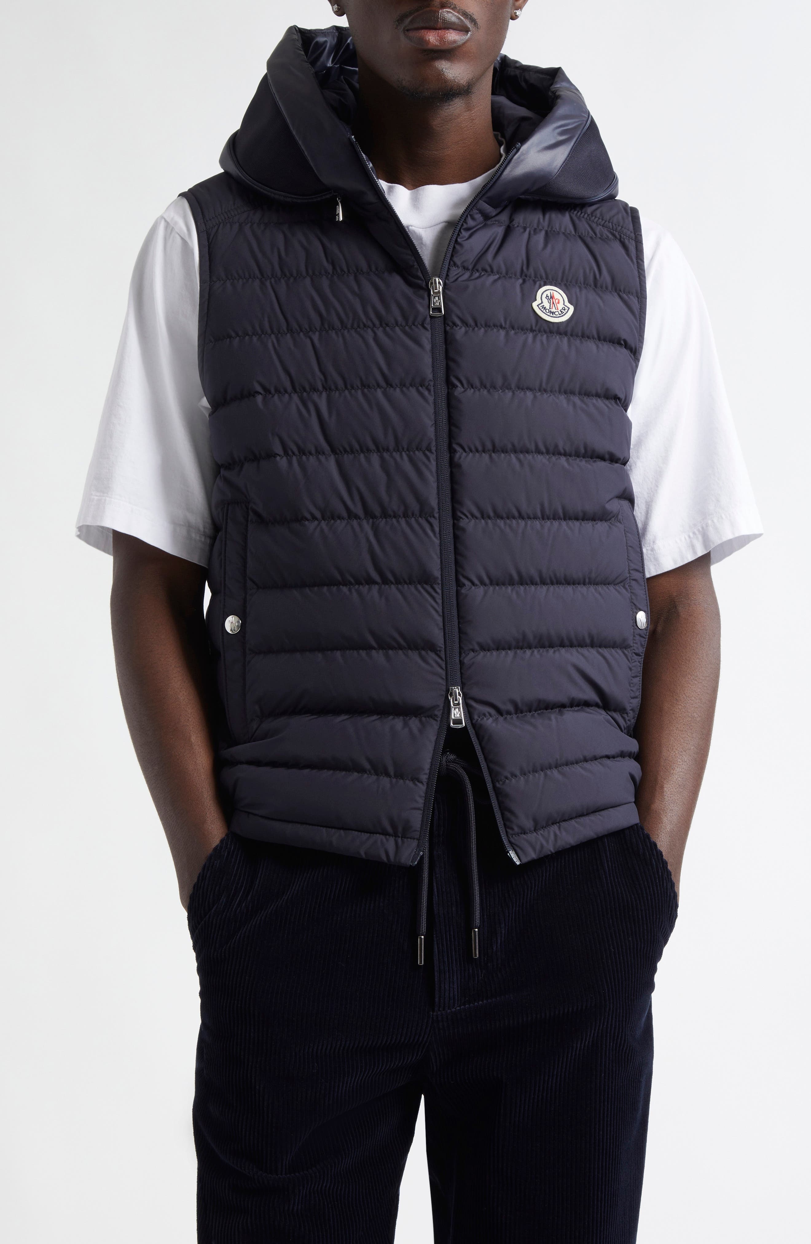 Moncler Bourget Down Hooded Vest in Dark Navy Blue at Nordstrom - 1