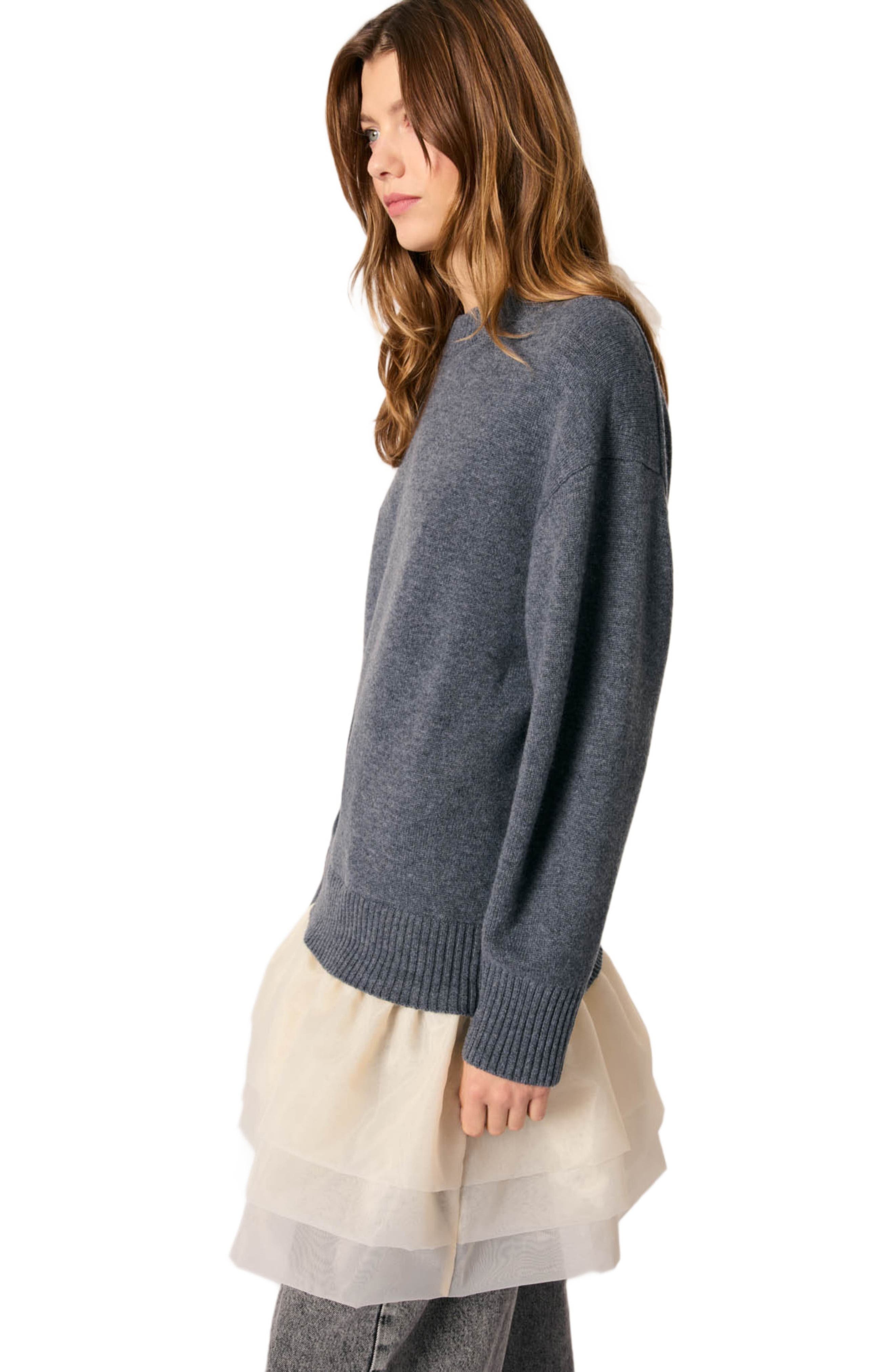 maje Wool and organza dual-fabric dress in Gray /Ecru at Nordstrom - 7
