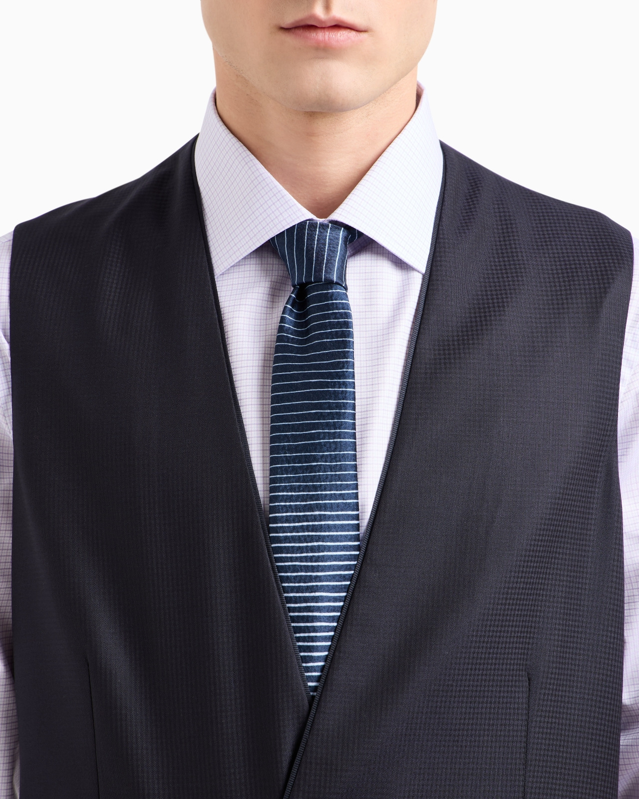 SINGLE-BREASTED WAISTCOAT IN MICRO GINGHAM VIRGIN WOOL - 5