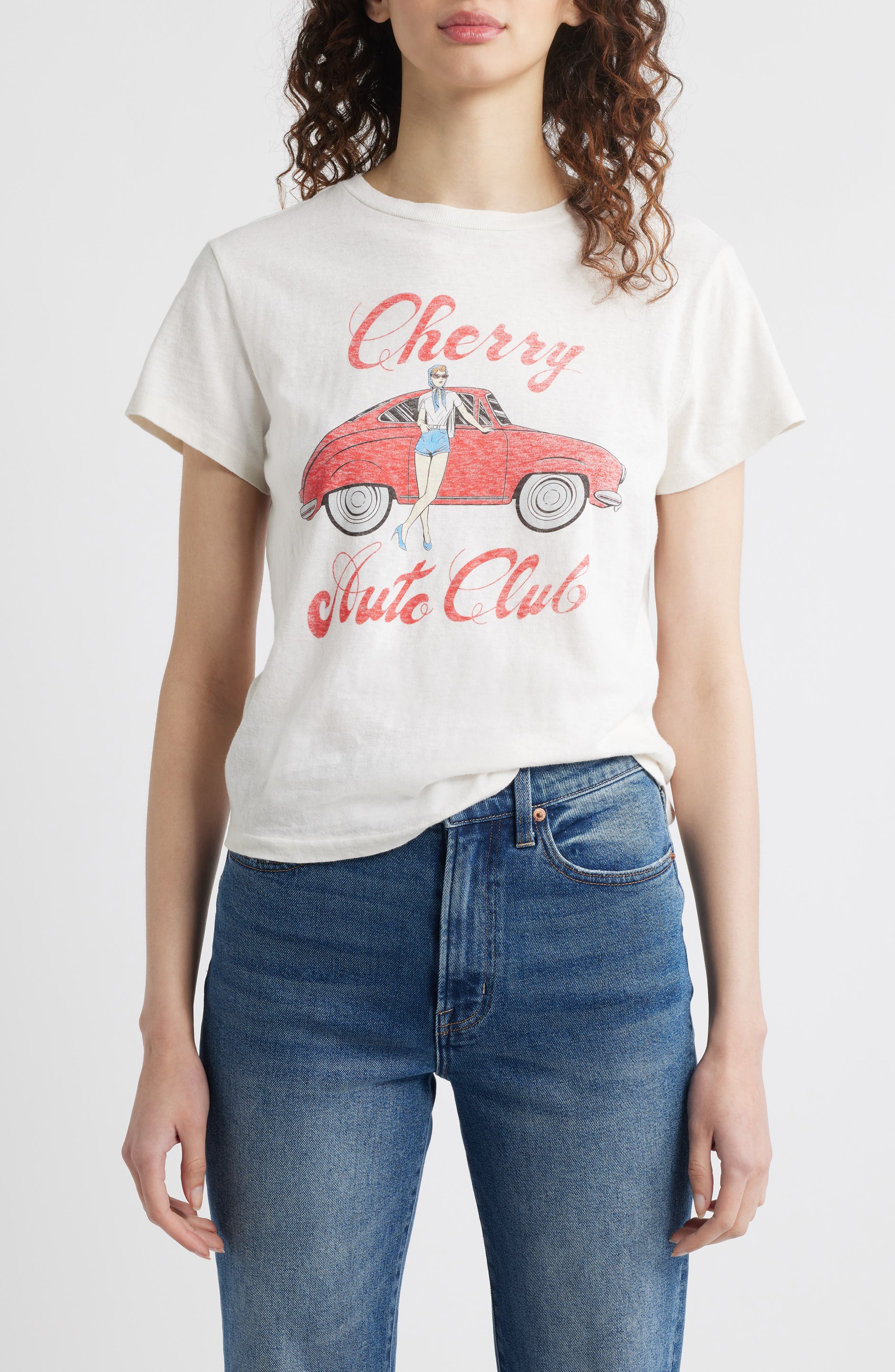 Re/Done Cherry Auto Club Cotton Graphic T-Shirt in Vintage White at Nordstrom - 1