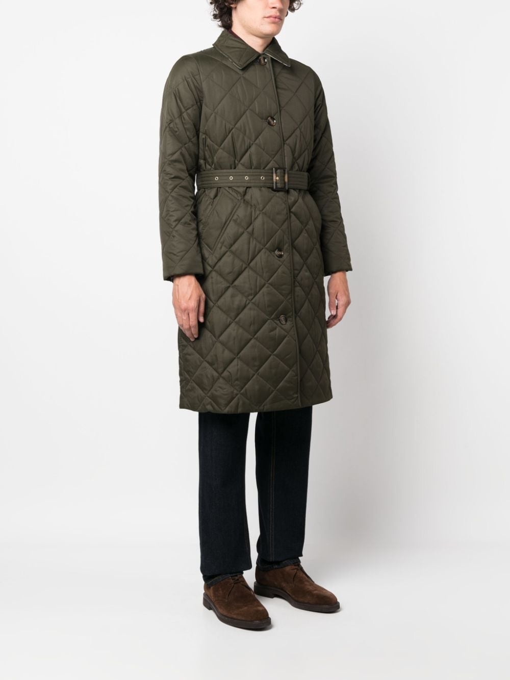 diamond-quilted single-breasted coat - 3