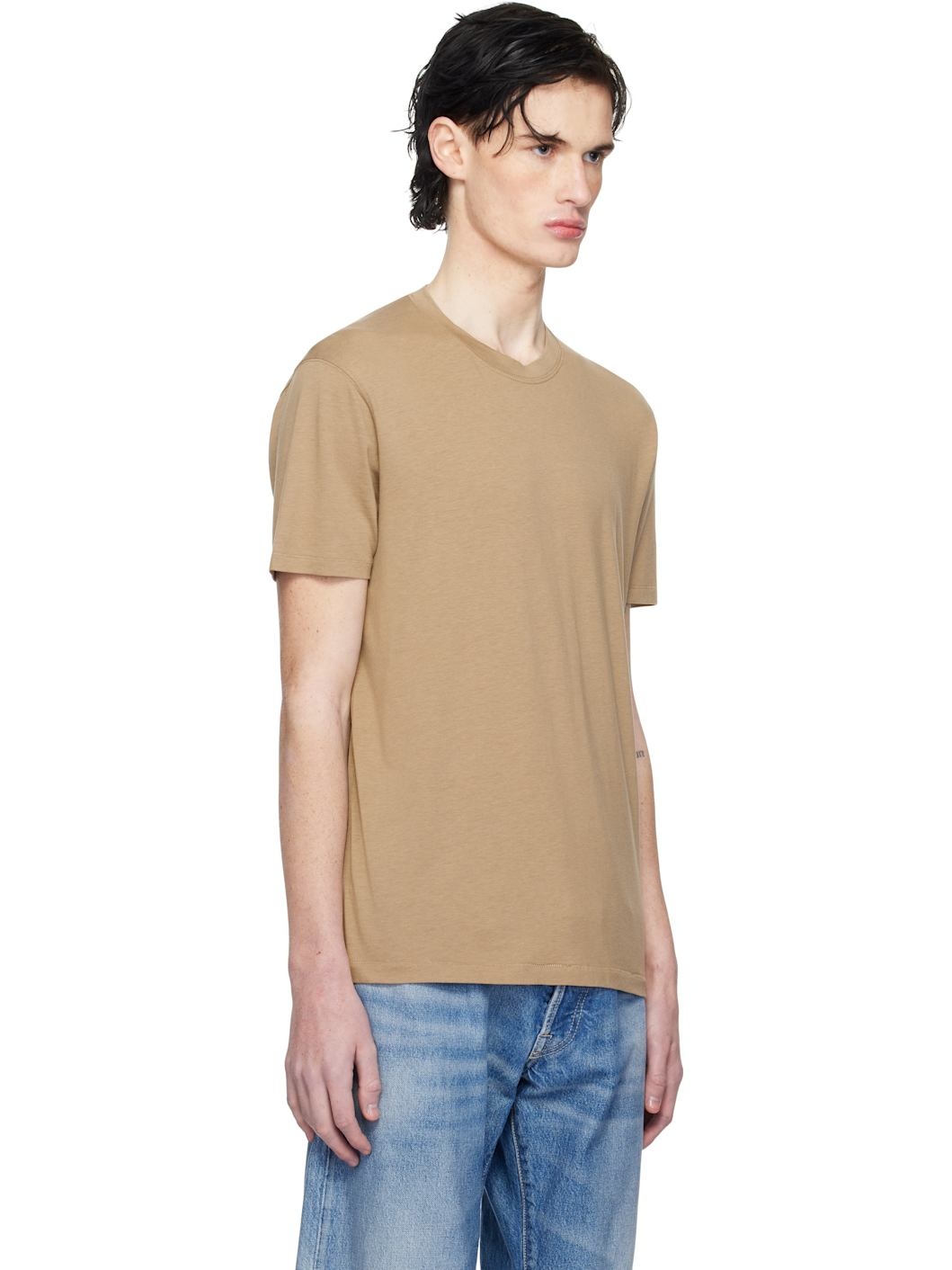 Beige Lyocell Cotton Crew T-shirt - 2