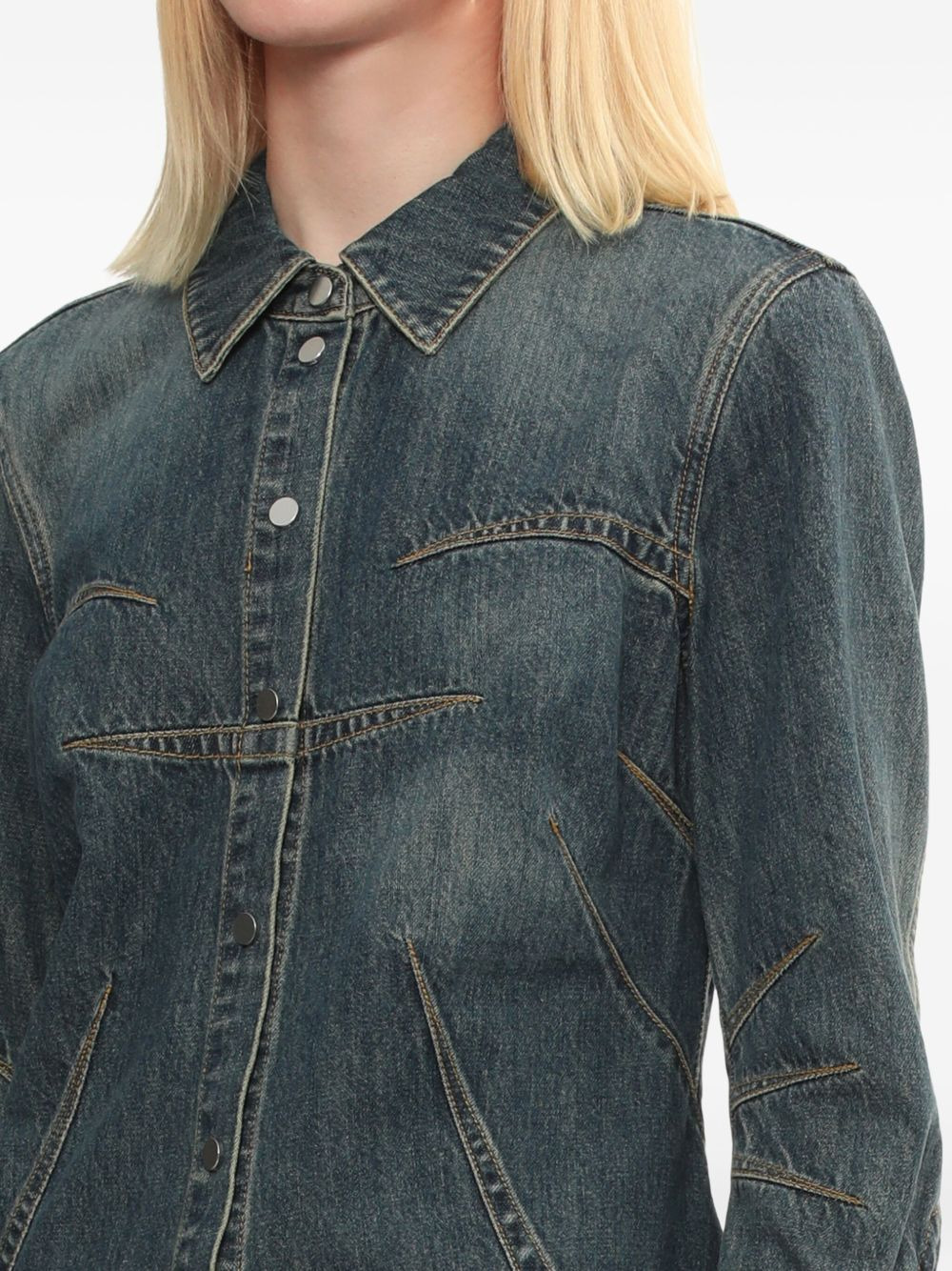 denim panelled shirt - 5