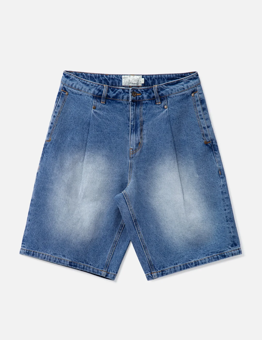 PLEATED DENIM SHORTS - 1