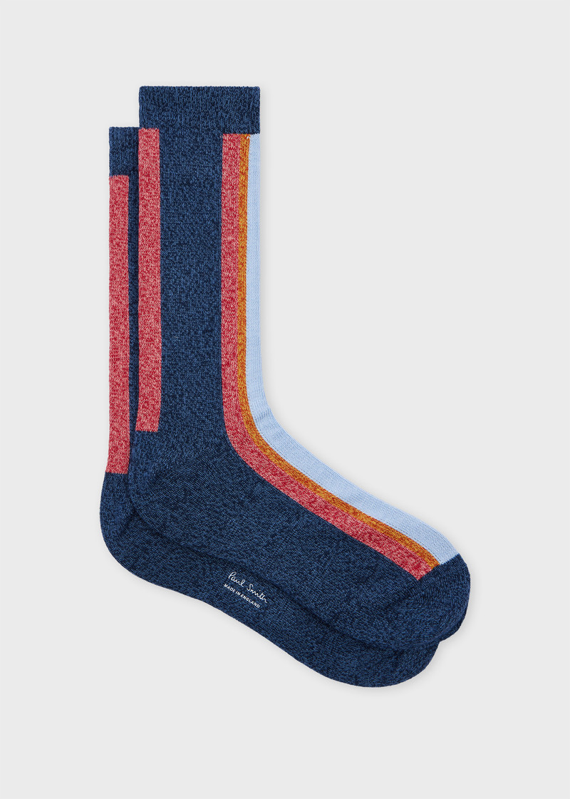 Dark Blue Cotton-Blend Vertical Stripe Socks 1
