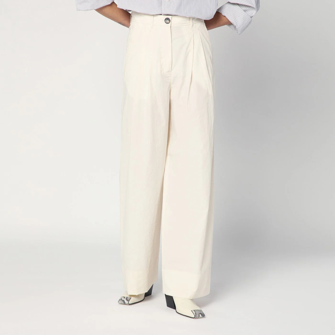 Wide écru trousers in cotton - 1