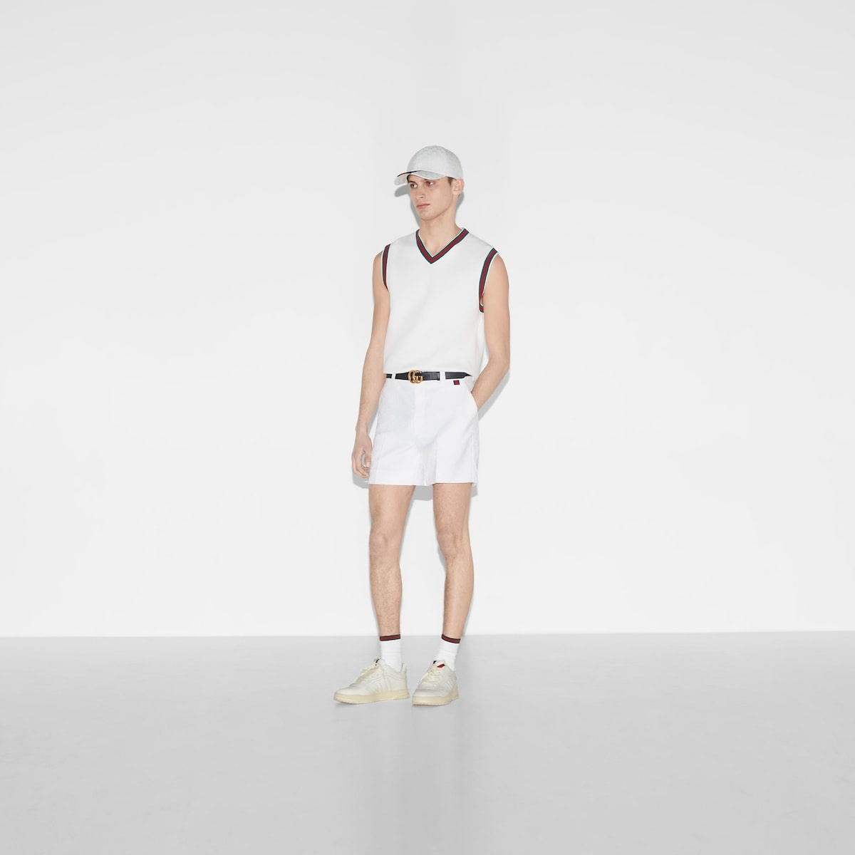 Cotton knit vest with Web - 2