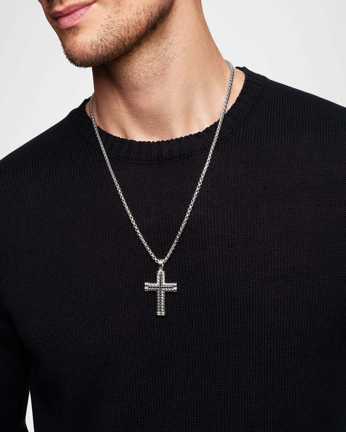Men's Chevron Cross Pendant with Diamonds in Silver, 41.7mm - 6