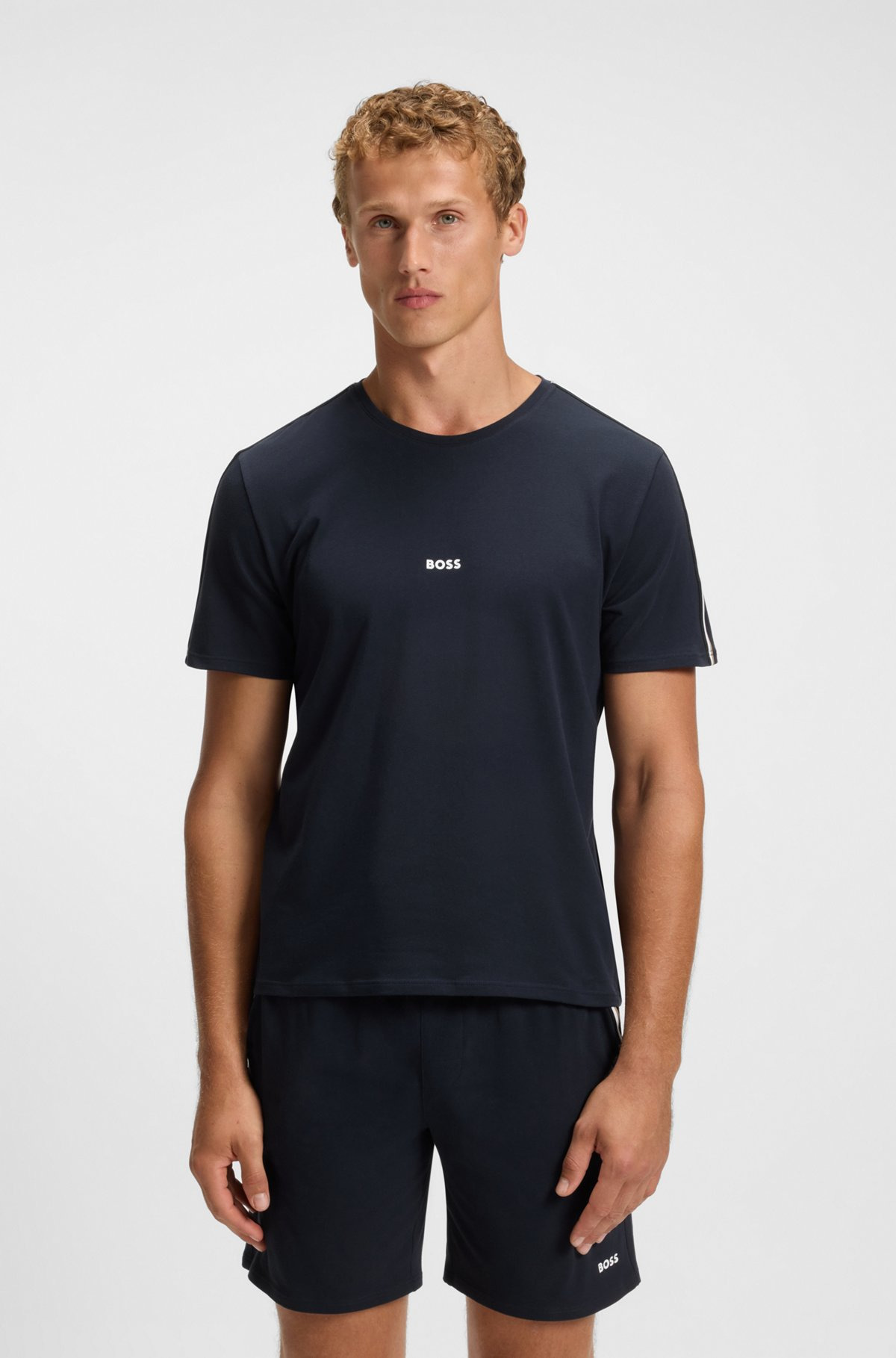 STRETCH-COTTON PAJAMA T-SHIRT WITH SIGNATURE-STRIPE TAPE - 2