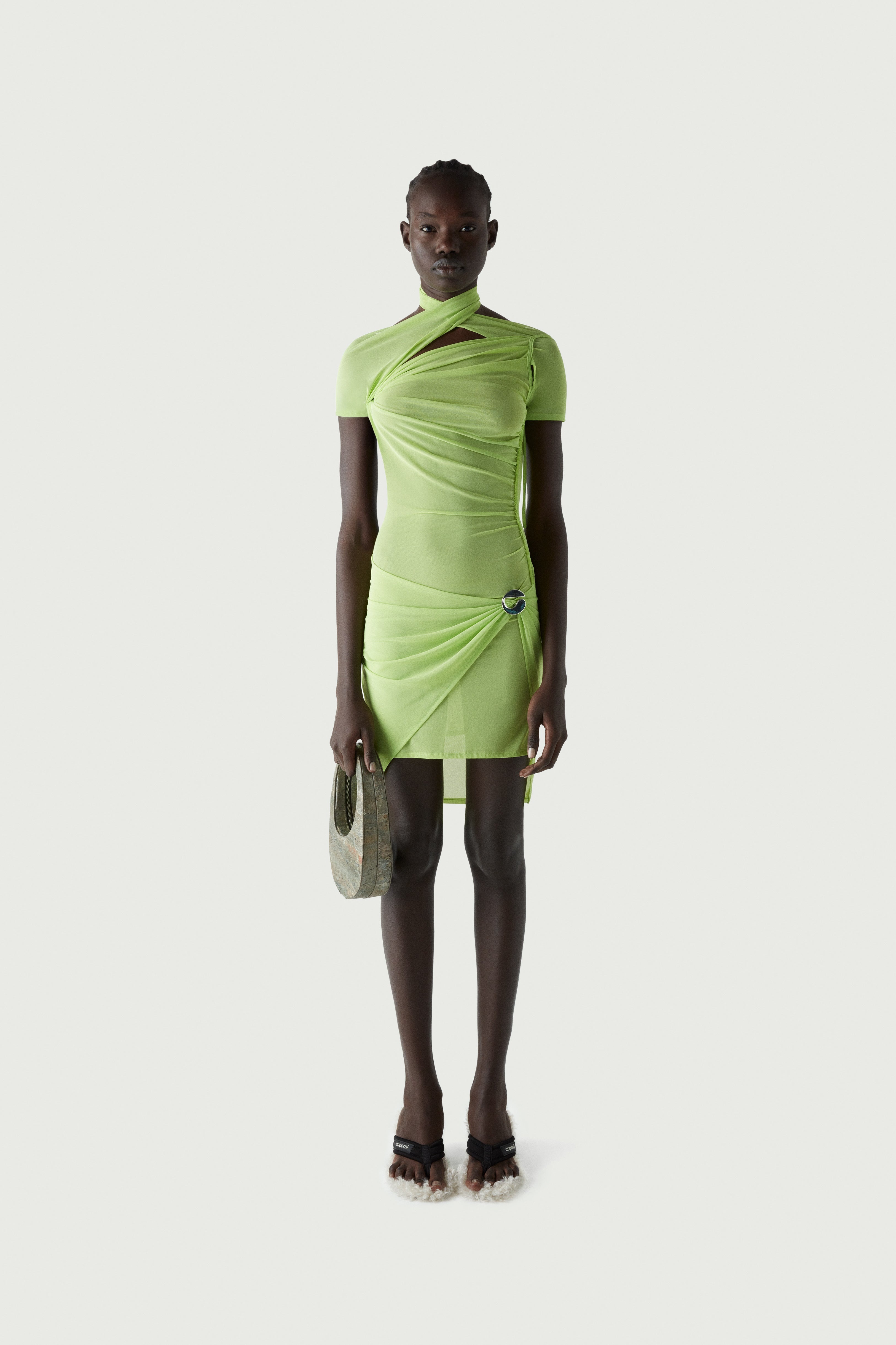 Asymmetric Draped Mesh Dress - 2