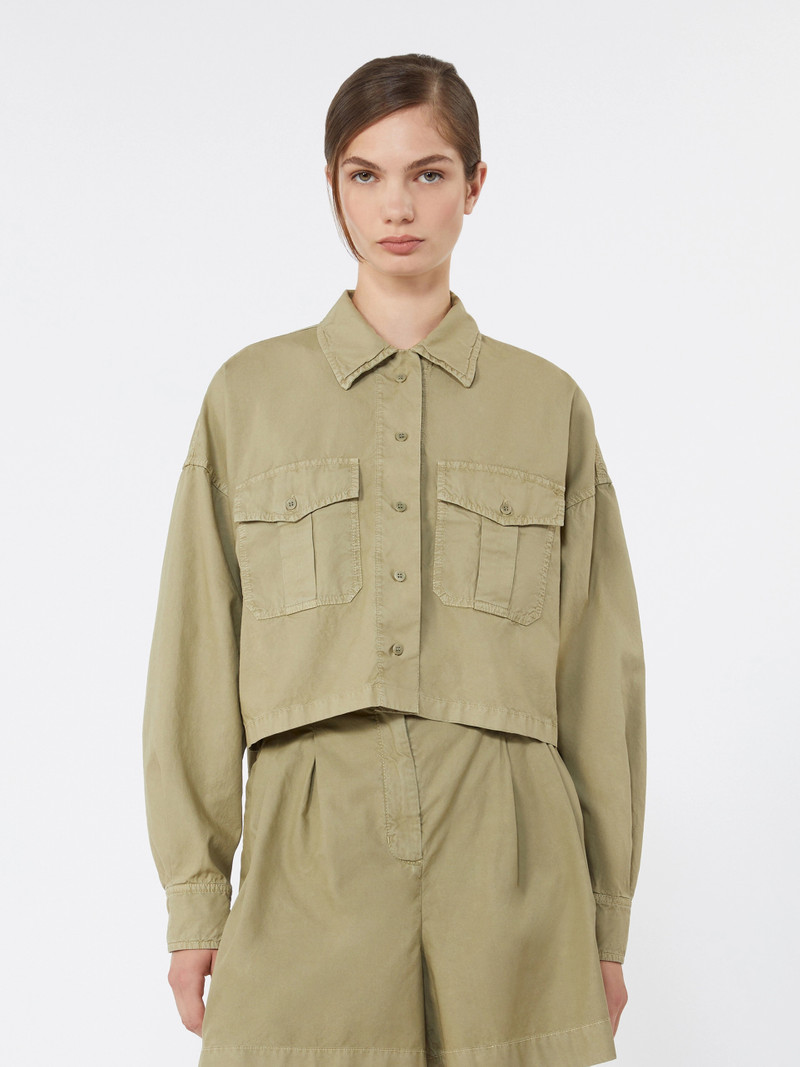 ACCENNI Boxy cotton Panama shirt - OLIVE GREEN 3