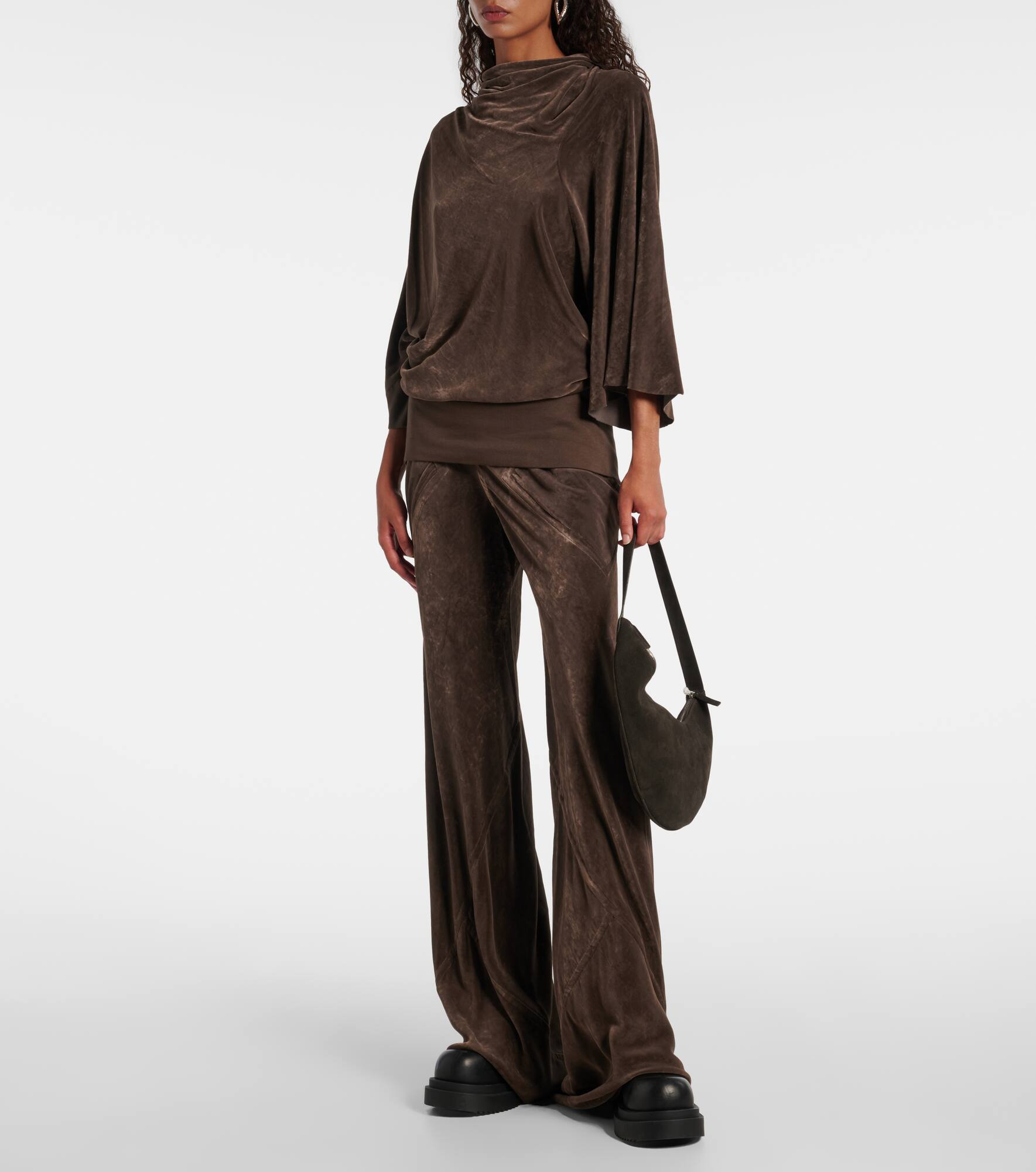 High-rise velour straight pants - 2