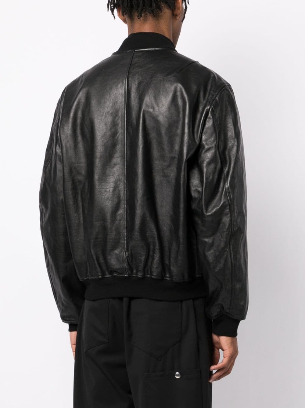 logo-patch leather bomber jacket - 4