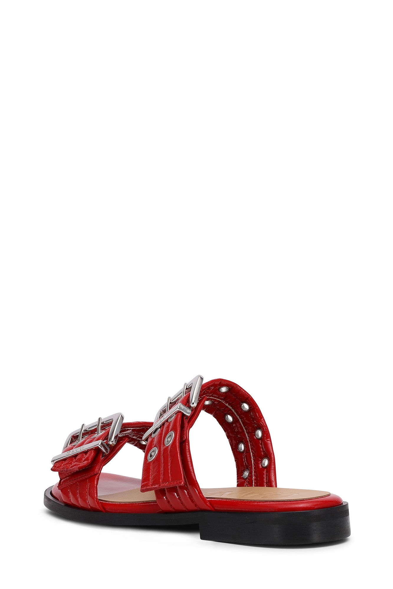 RED FEMININE BUCKLE TWO-STRAP SANDALS - 3