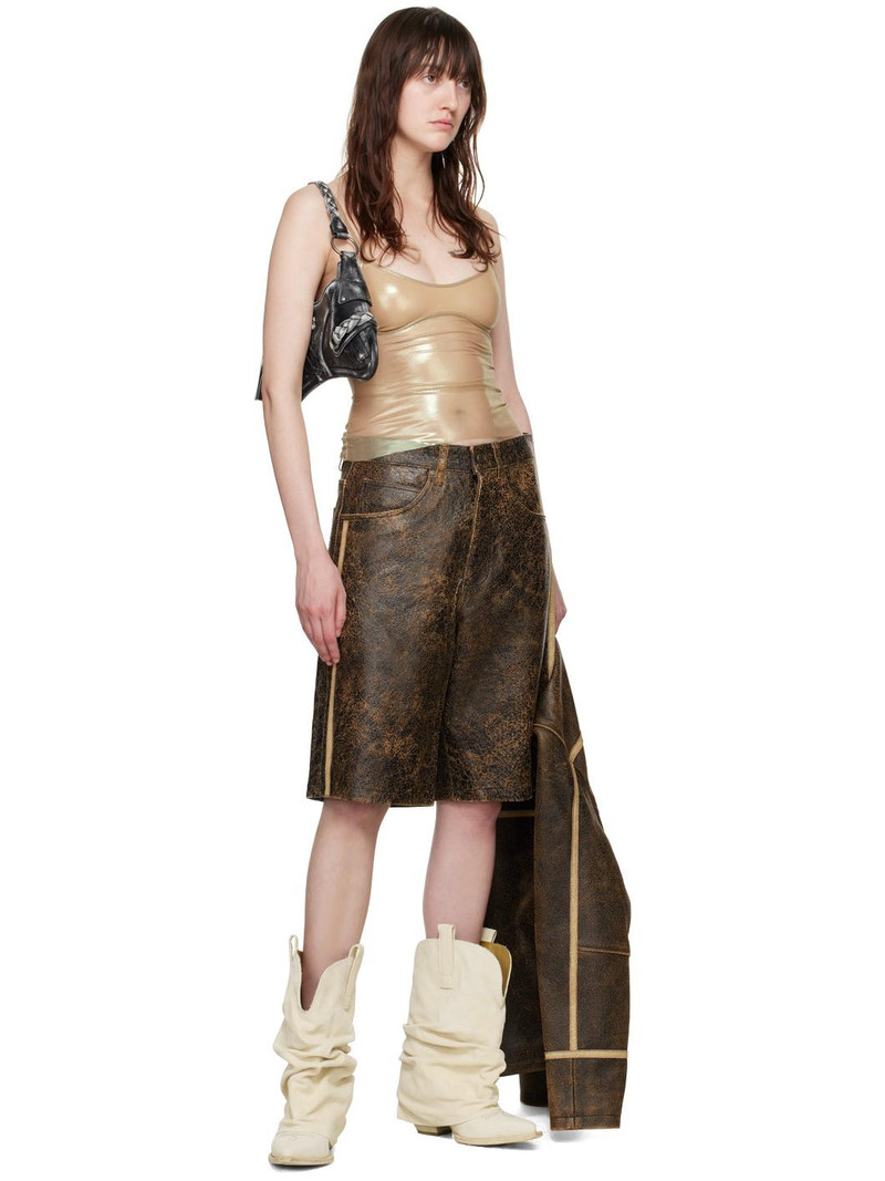 GUESS USA Brown Low-Rise Leather Shorts outlook