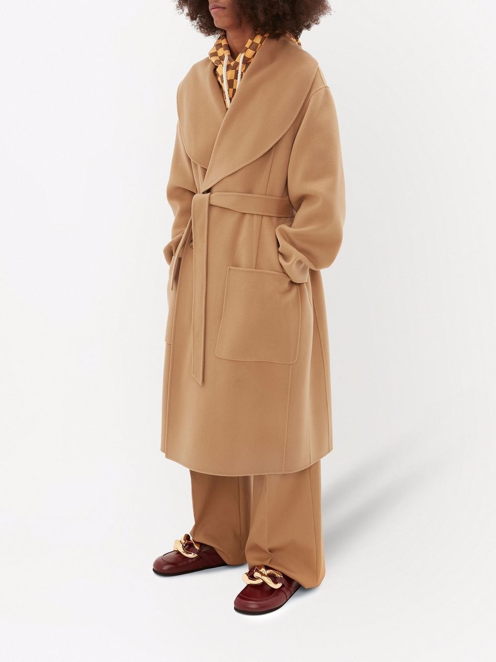 shawl-collar belted wool coat - 3