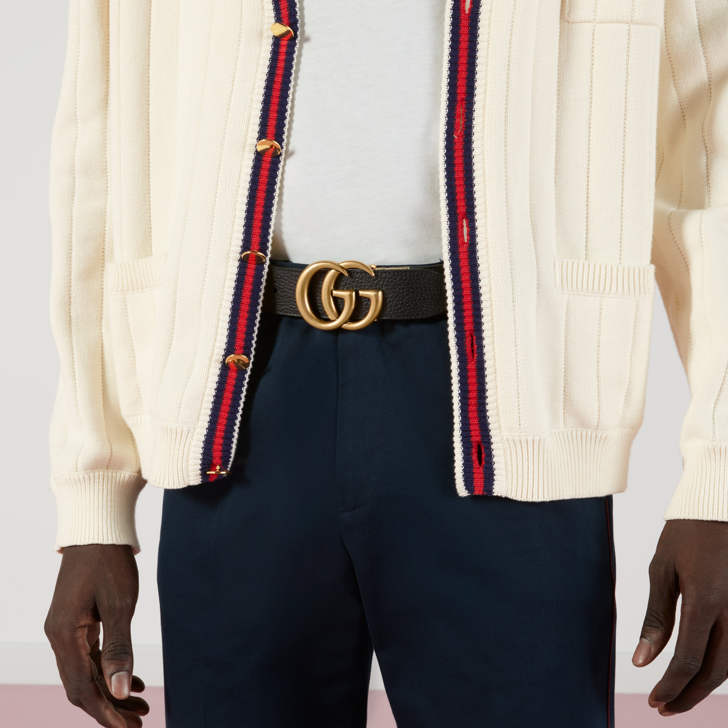 Reversible leather belt with Double G buckle - 3